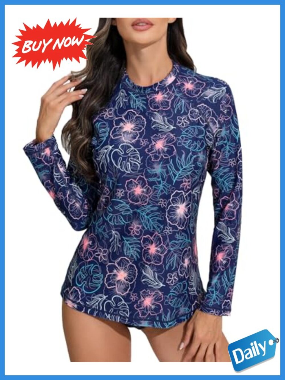 Halcurt Womens Long Sleeve Rash Guard Built in Bra Swim Shirt UPF50+